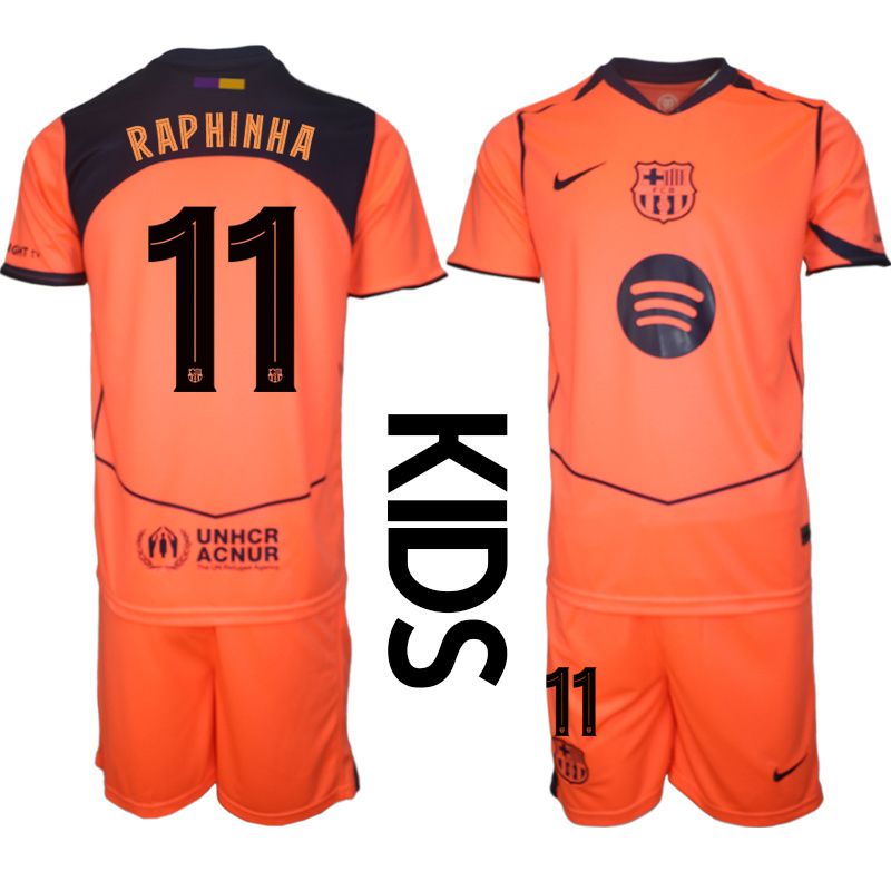 Youth 2025-2026 Club Barcelona away orange #11 Soccer Jersey->youth soccer jersey->Youth Jersey